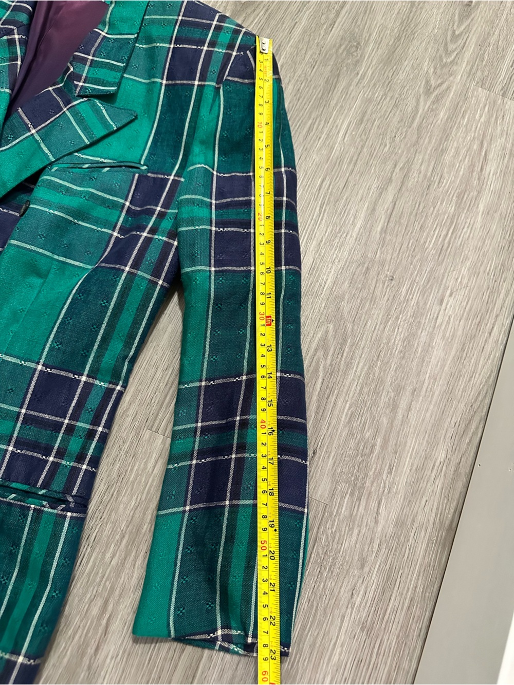 Bugatchi Linea Donna Vintage VTG Women’s Green & Navy Plaid 90s Blazer Oversized - Picture 11 of 12